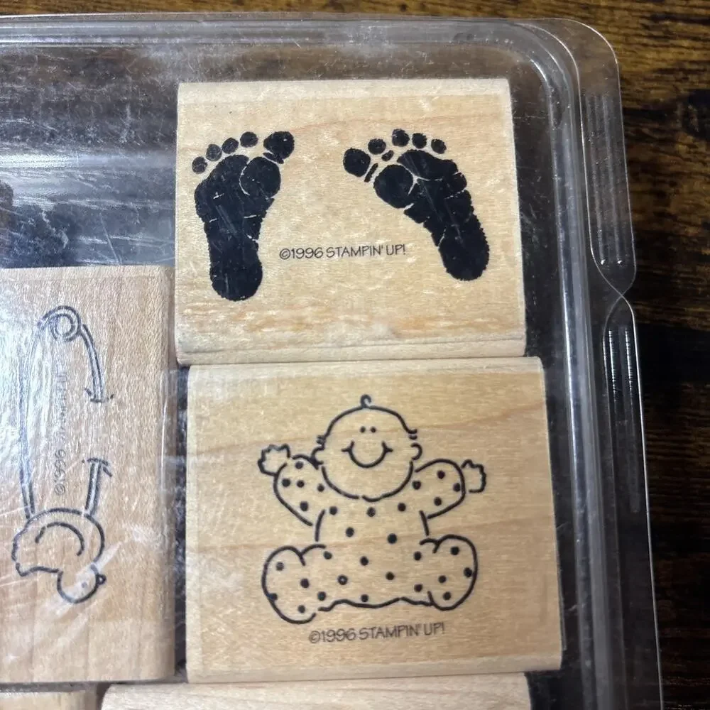 STAMPIN' UP Cuddles and Tickles Wood Rubber Stamps Baby Shower Girl Boy